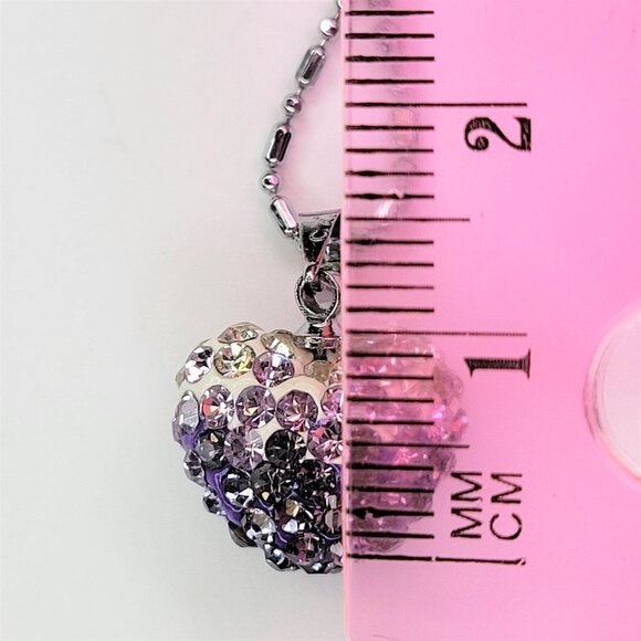 Heart Shape Mini Purple and Silver Rhinestone Small Pendant Necklace - Picture 3 of 6